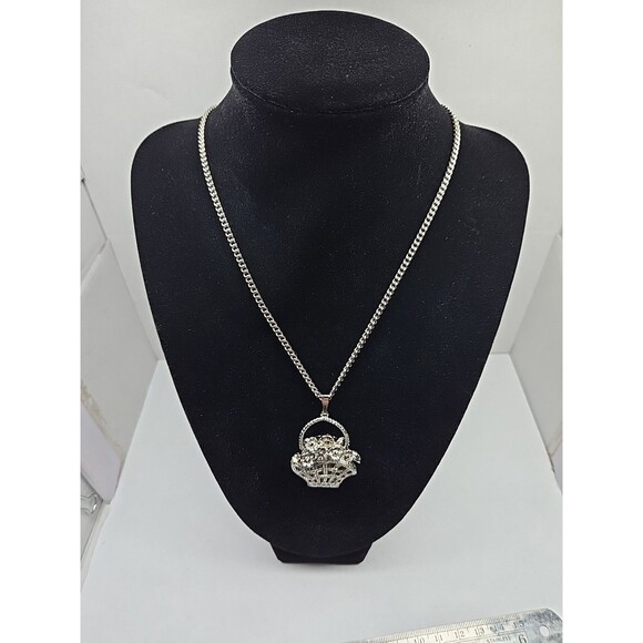 Xanadu Flower Basket Silver Tone Pendant Necklace Watch Quartz New Battery Rare - Picture 1 of 11